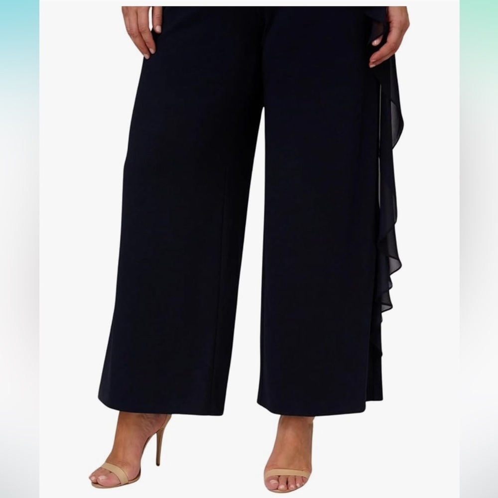 NWT Adrianna Papell Chiffon And Crepe Jumpsuit Midnight Navy Blue Plus - Picture 3 of 16